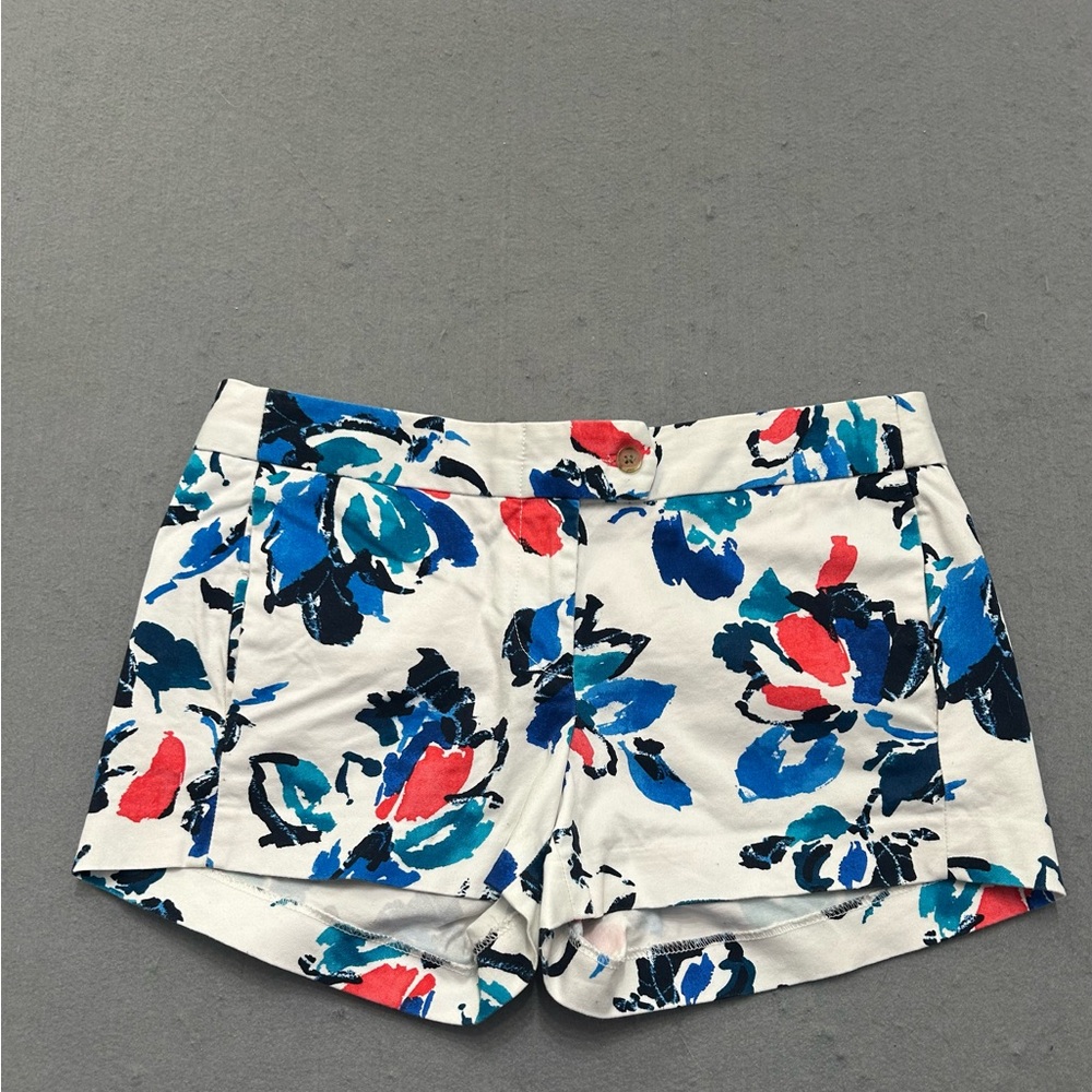 Women’s J.Crew Floral Stretch Shorts Size 6 Blue Red Print